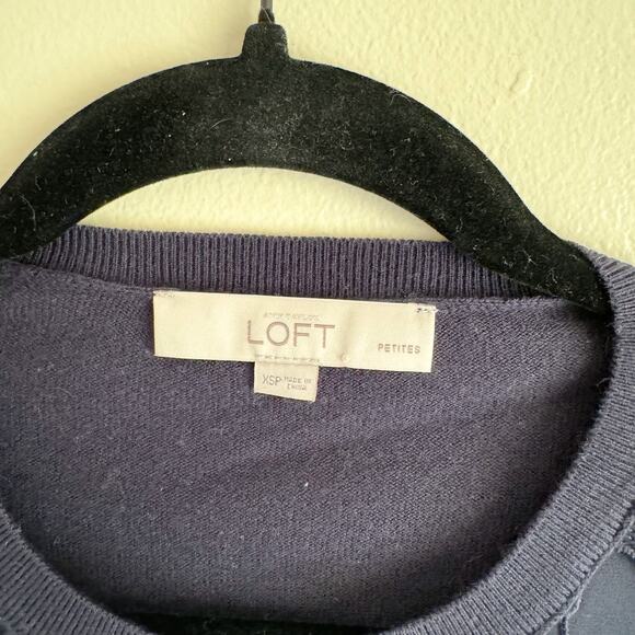 Loft Navy Blue Floral Overlay Lightweight Cardigan Sweater - XSP - Picture 3 of 7